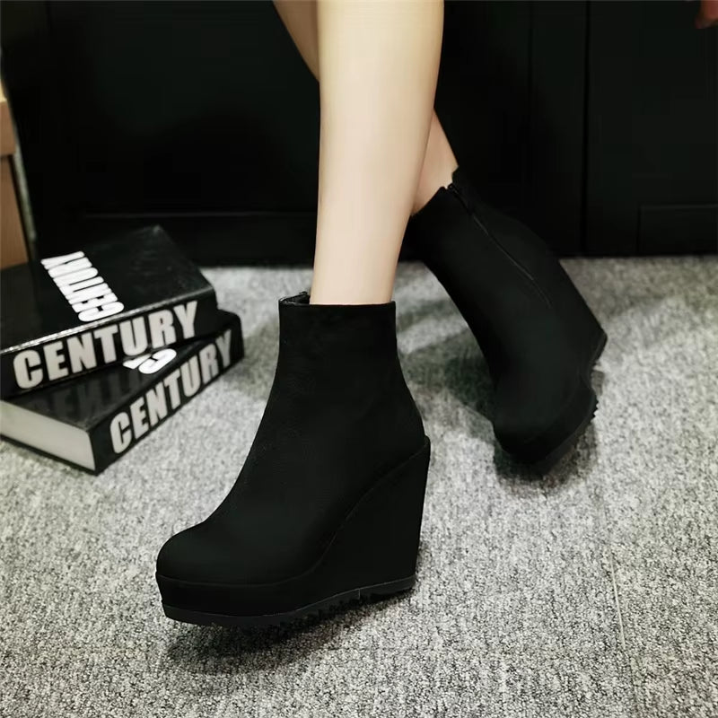 Wedge Ankle Boots Women Shoes Winter Autumn Fashion Faxu Suede Platform Women'S Short Boot Elegant Wedge Shoes Female Large Size