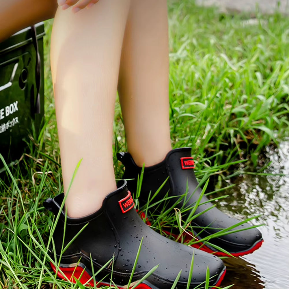 Rain-Boots Waterproof Boots Unisex Short Ankle Rain-Boots with Removable Cotton Lining PVC Thicken Rain-Boots for Men Women