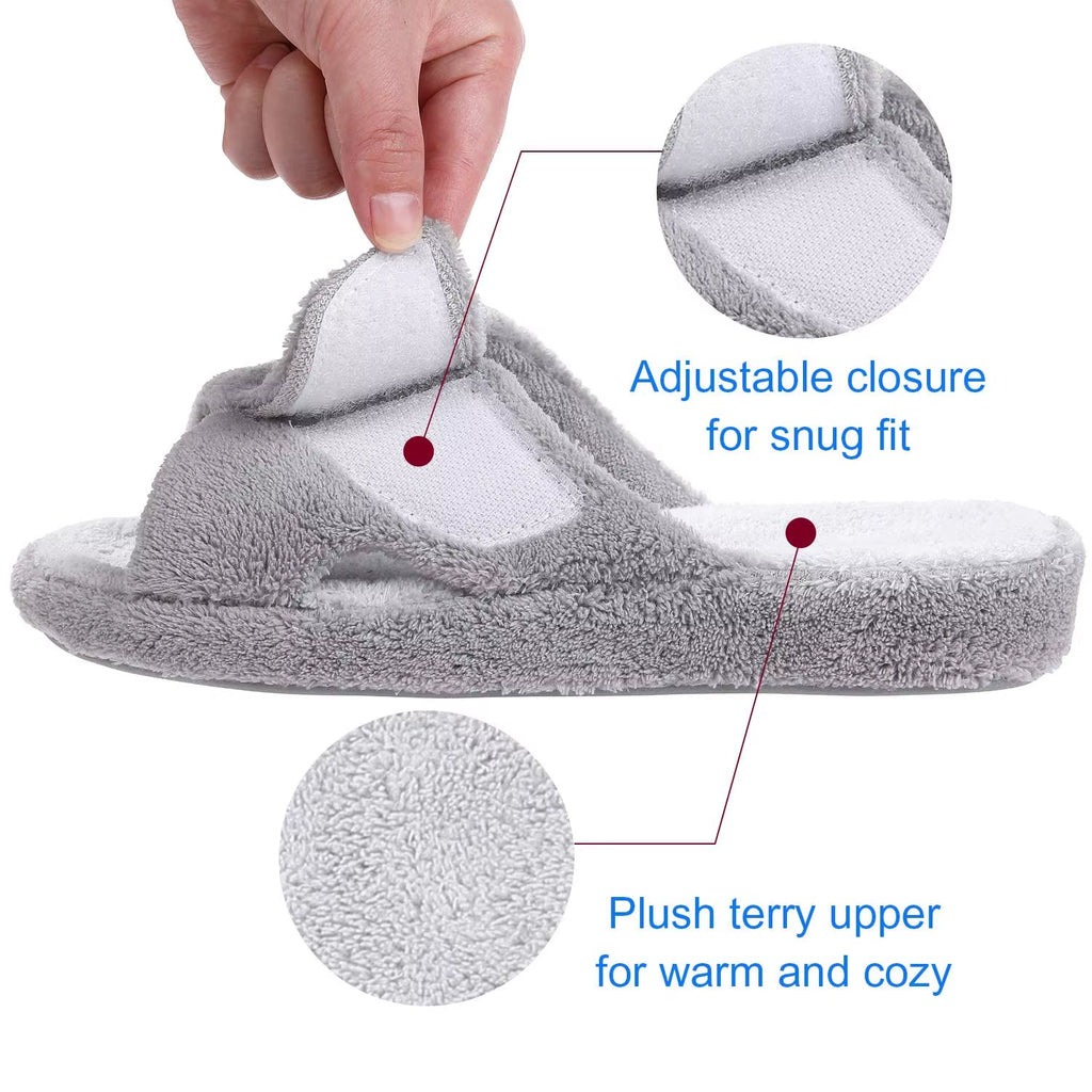 Fuzzy House Slippers for Women New Terry Cloth Arch Support Cotton Slippers Four Seasons Open Toe Indoor Flat Slippers