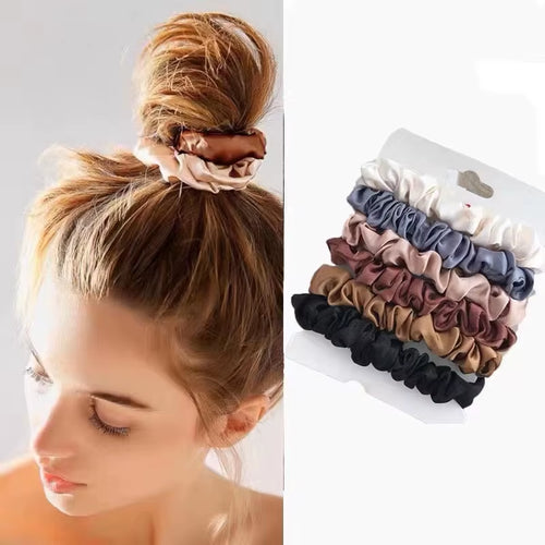 6/18Pcs Elegant Hair Scrunchies Women Minimalist Simulation Silk Hair Ties Solid Color Elastic Loop Ponytail Hair Accessories