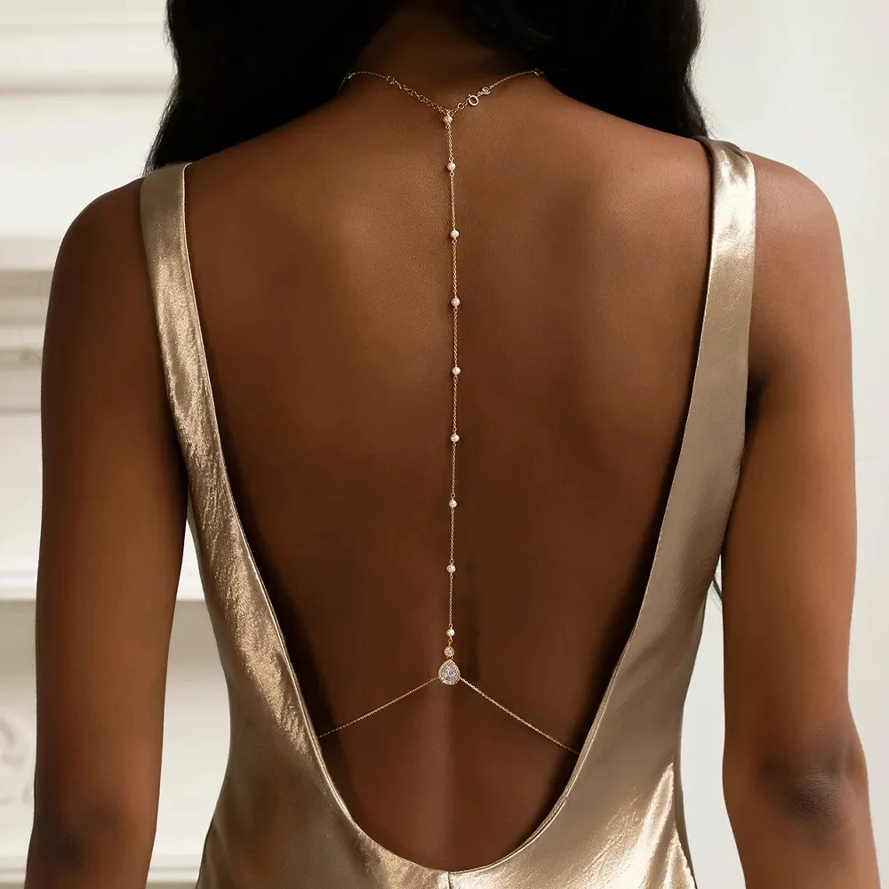Bridal Pearl Back Chain Body Jewelry