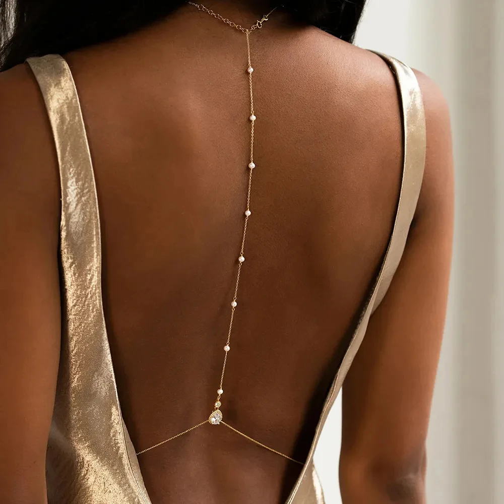 Bridal Pearl Back Chain Body Jewelry