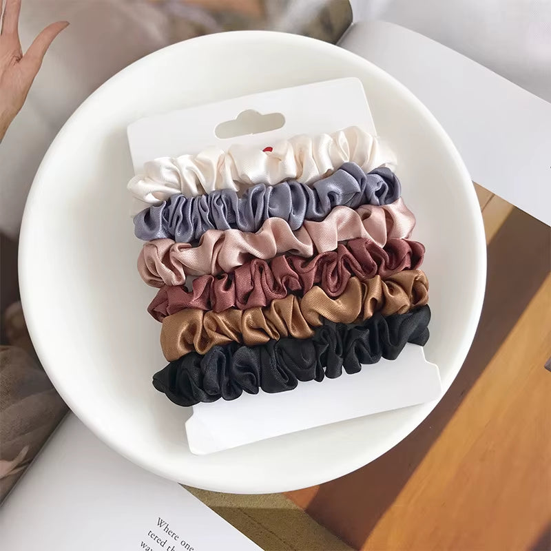 6/18Pcs Elegant Hair Scrunchies Women Minimalist Simulation Silk Hair Ties Solid Color Elastic Loop Ponytail Hair Accessories