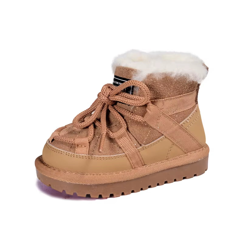 2025 New Winter Children Snow Boots Genuine Leather Warm Plush Toddler Boys Shoes Non-Slip Fashion Baby Girls Boots 1-6 Years