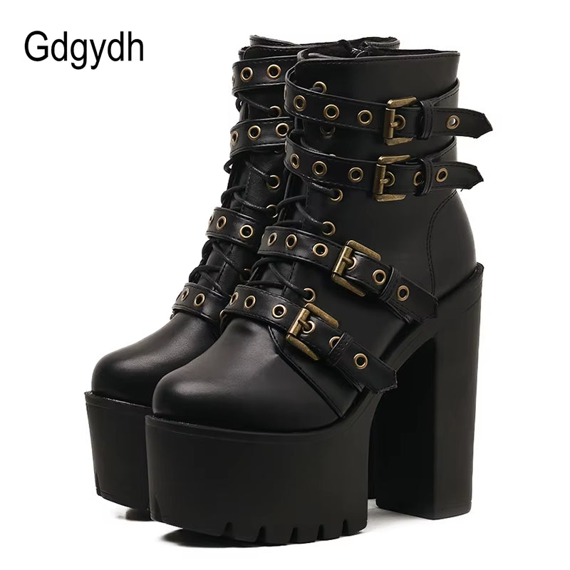 Sexy Rivet Black Ankle Boots Women Platform Soft Leather Autumn Winter Ladies Boots with Zipper Ultra High Heels Shoes