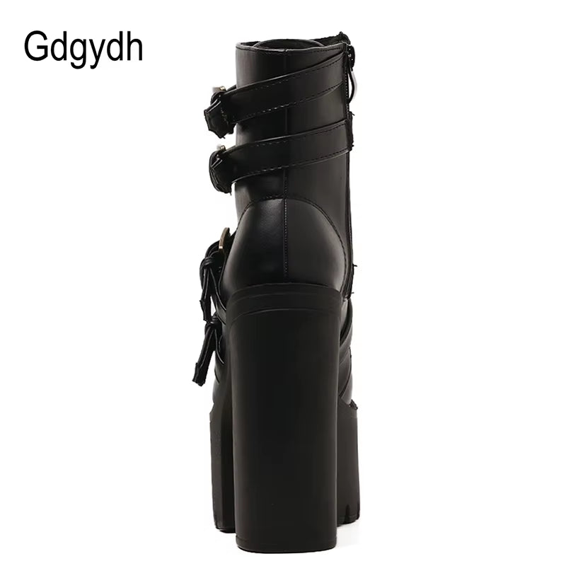 Sexy Rivet Black Ankle Boots Women Platform Soft Leather Autumn Winter Ladies Boots with Zipper Ultra High Heels Shoes