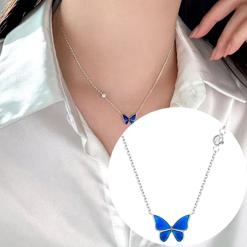 Mood Necklaces Butterfly Pendant Necklace Temperature Control Color Change Necklace Stainless Steel Chain Jewellery Women